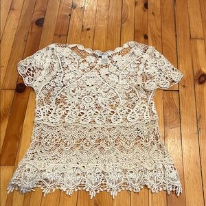 Crochet Lace Cotton Short Sleeve Top